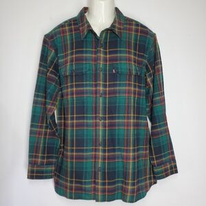 Levi's Men's L Button Down Flannel Shirt Worker Relaxed Green Plaid 100% Cotton